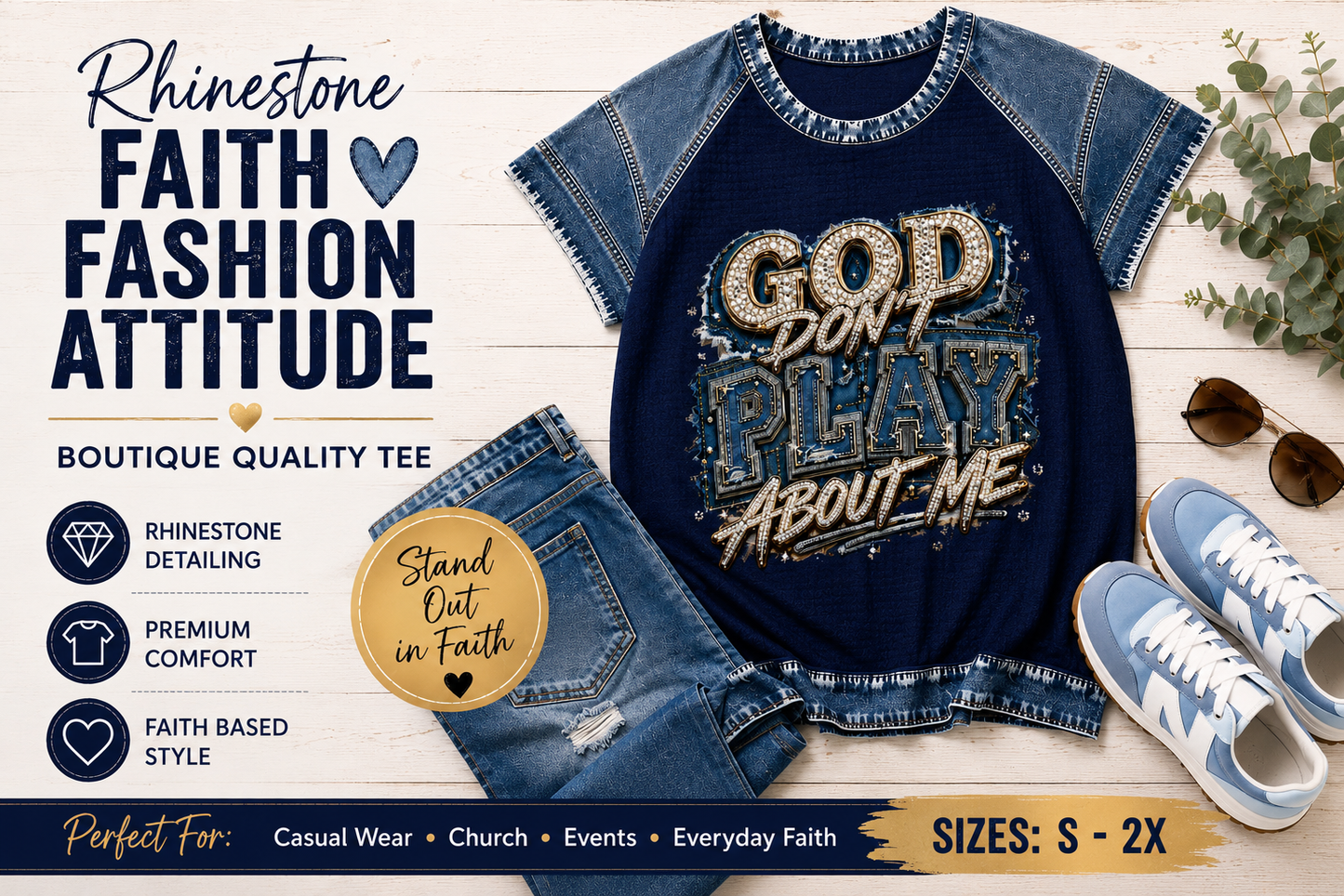 God Don’t Play About Me Denim-Inspired Faith Graphic Tee