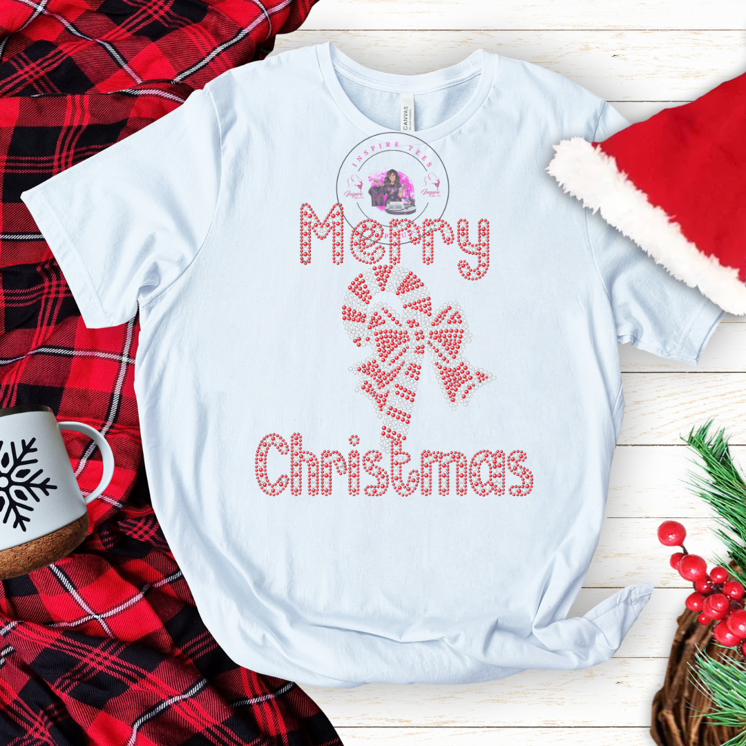 Merry Christmas Candy Cane Bling Tee