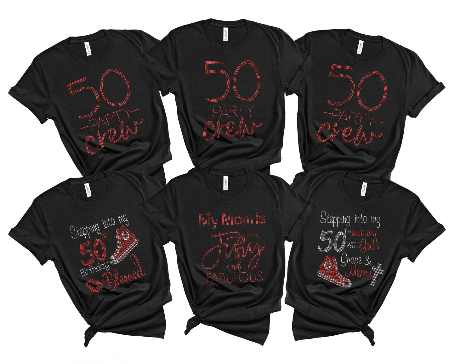 50 Party Crew bling tee (red rhinestones)