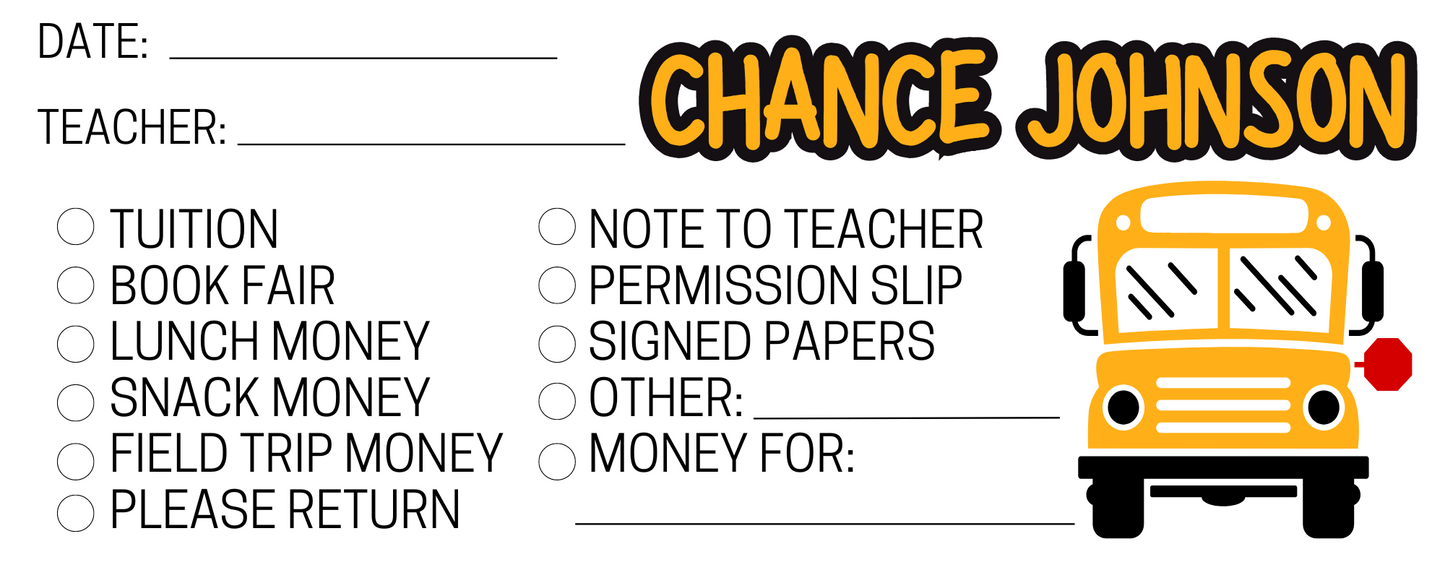 Customized Teacher Student Envelopes (packs of 10)