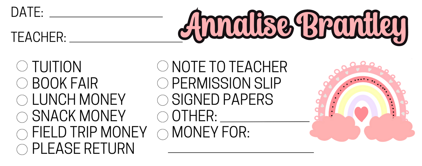 Customized Teacher Student Envelopes (packs of 10)