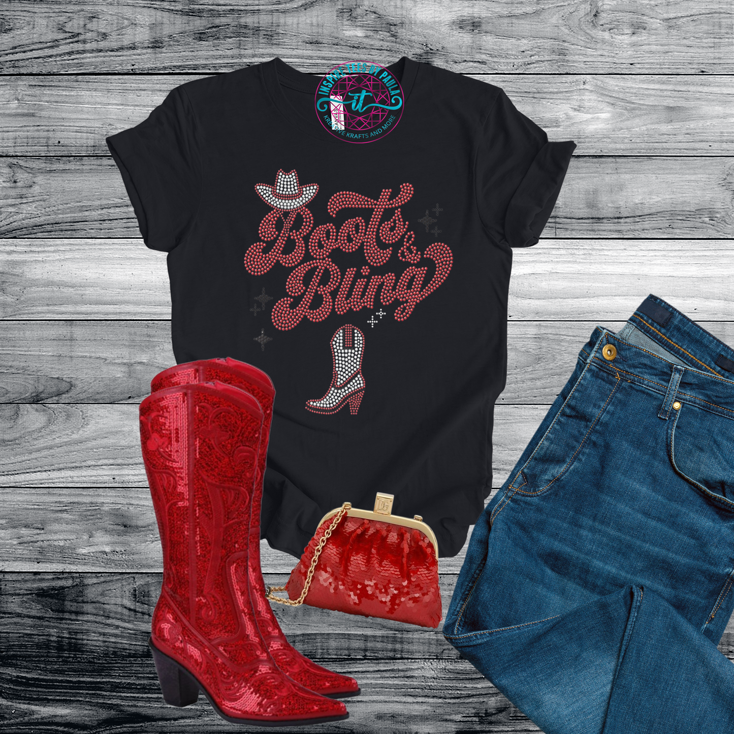 Boots and Bling - Red Rhinestones