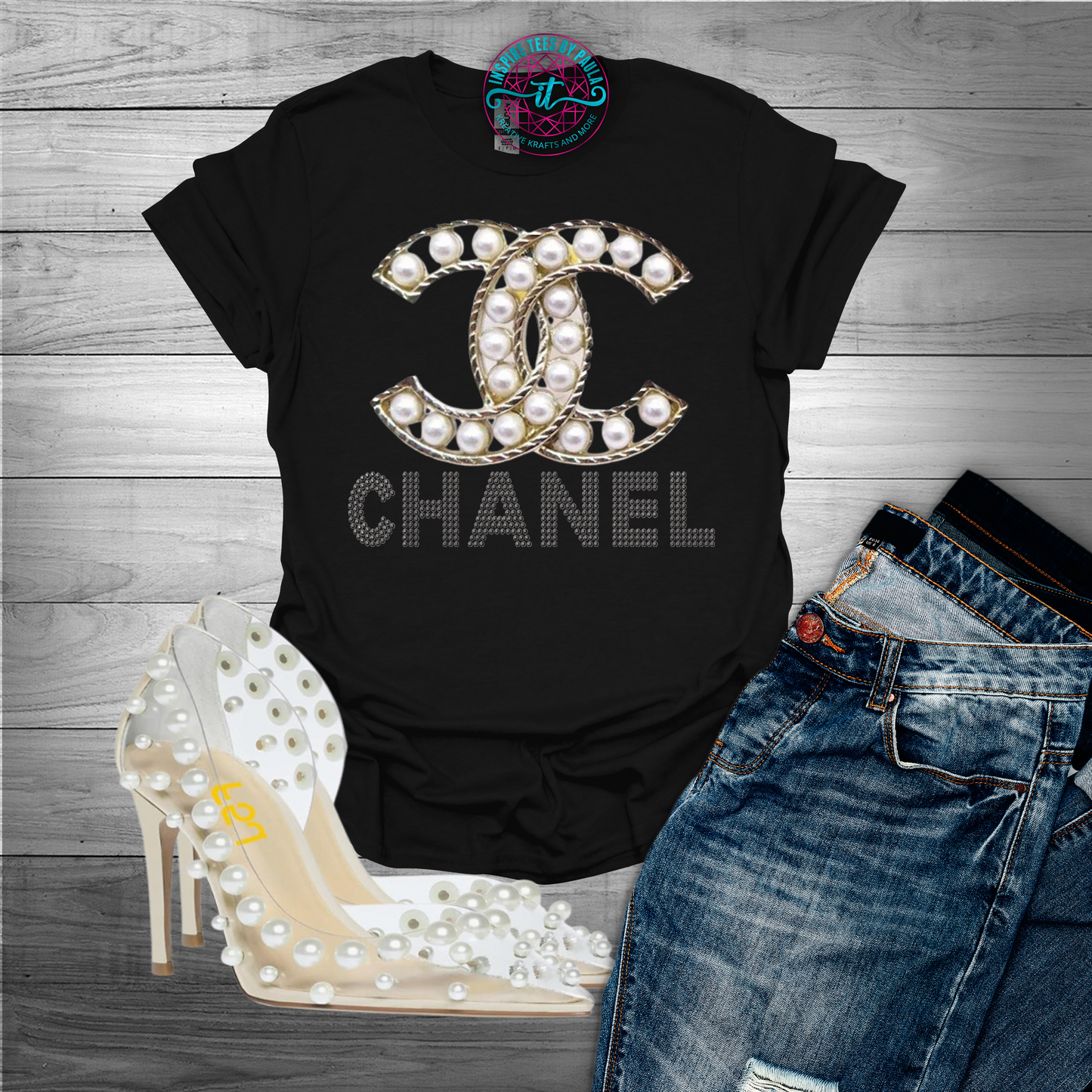 Chanel Pearl Logo Inspired Tee