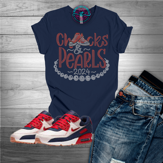 Chucks & Pearls 2024 Bling Tee (ALL RHINESTONES)