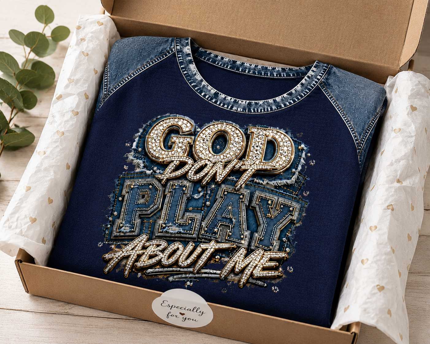 God Don’t Play About Me Denim-Inspired Faith Graphic Tee