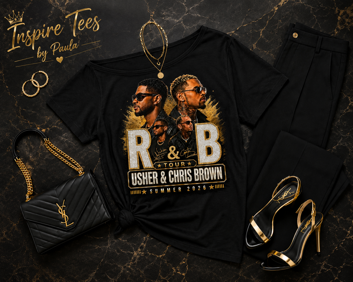 Women’s Off Shoulder Oversized R&B Tour Graphic Tee – Casual Short Sleeve Fashion Top (Sizes S–2X)