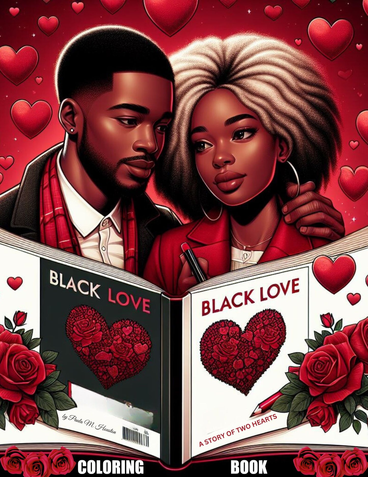 Black Love:  Story of Two Hearts (Adult Coloring Book)